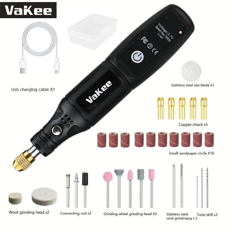 Cordless Mini Electric Drill Rotary Tool USB Rechargeable Engraving Pen Kit Set