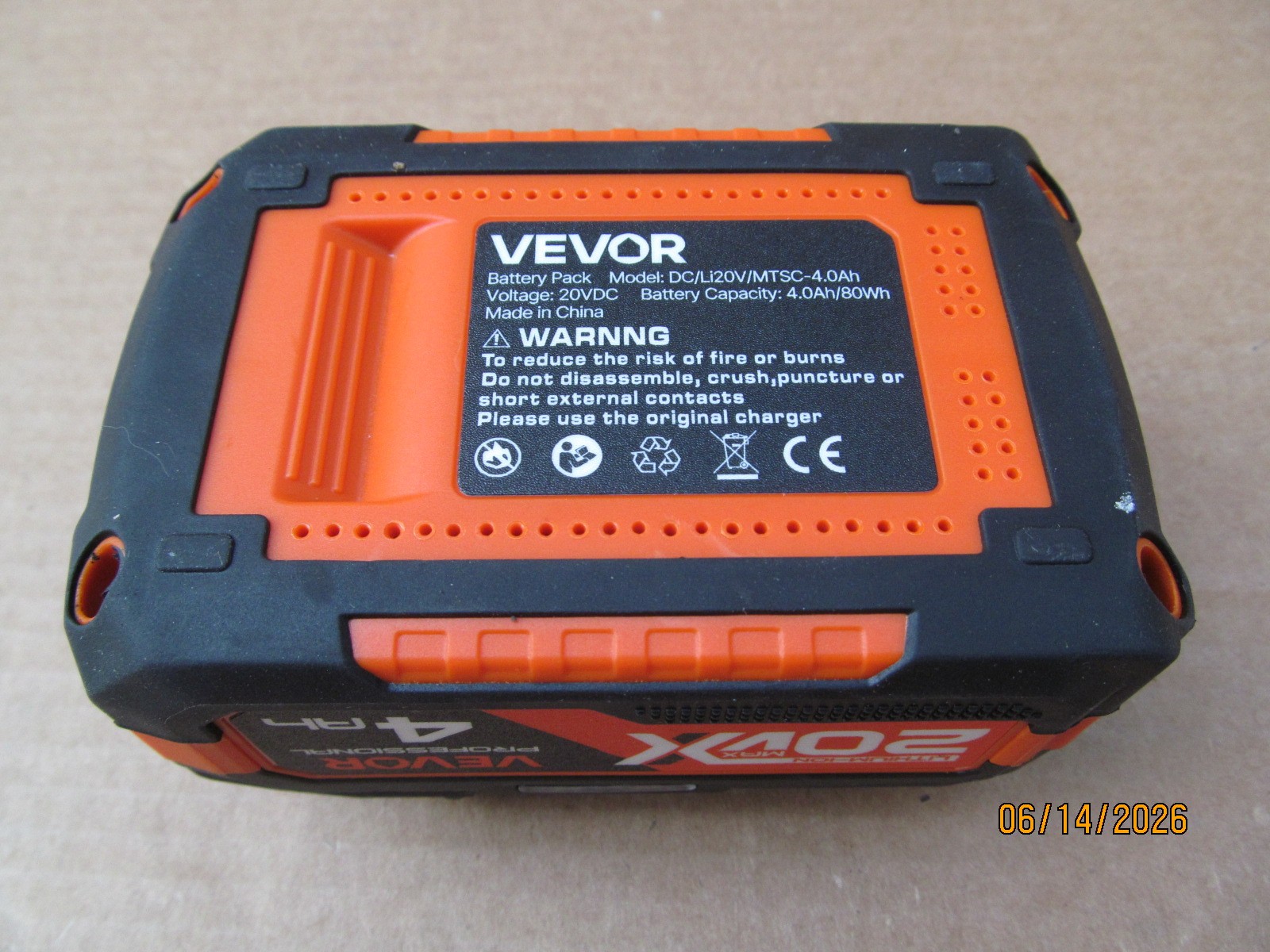 NEW Genuine Vevor 20V 4.0Ah POWER TOOL battery 4Ah P/N DC/Li20V/MTSC-4.0Ah