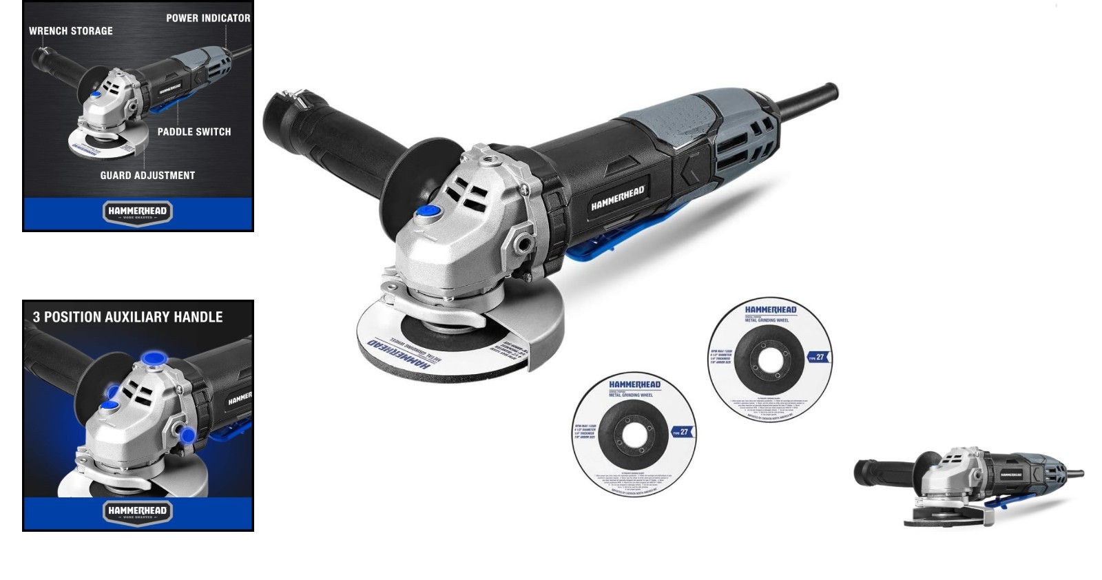 Professional Corded 6-Amp Angle Grinder – 12,000 RPM with Tool-Free Safety Guard