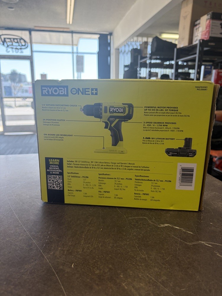 BRAND NEW IN BOX RYOBI PCL206K1 18V ONE + 1/2&Prime; DRILL/DRIVER KIT