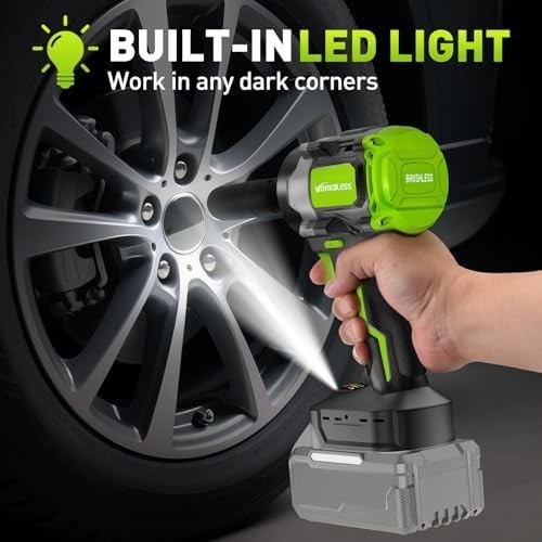 Cordless Impact Wrench 1/2 inch for Lug Nuts, 18V Brushless Power Impact Gun