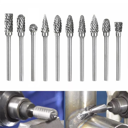 10PCS Rotary Burrs Tungsten Carbide Metal Steel Burr Drill Bits for Dremel Tool