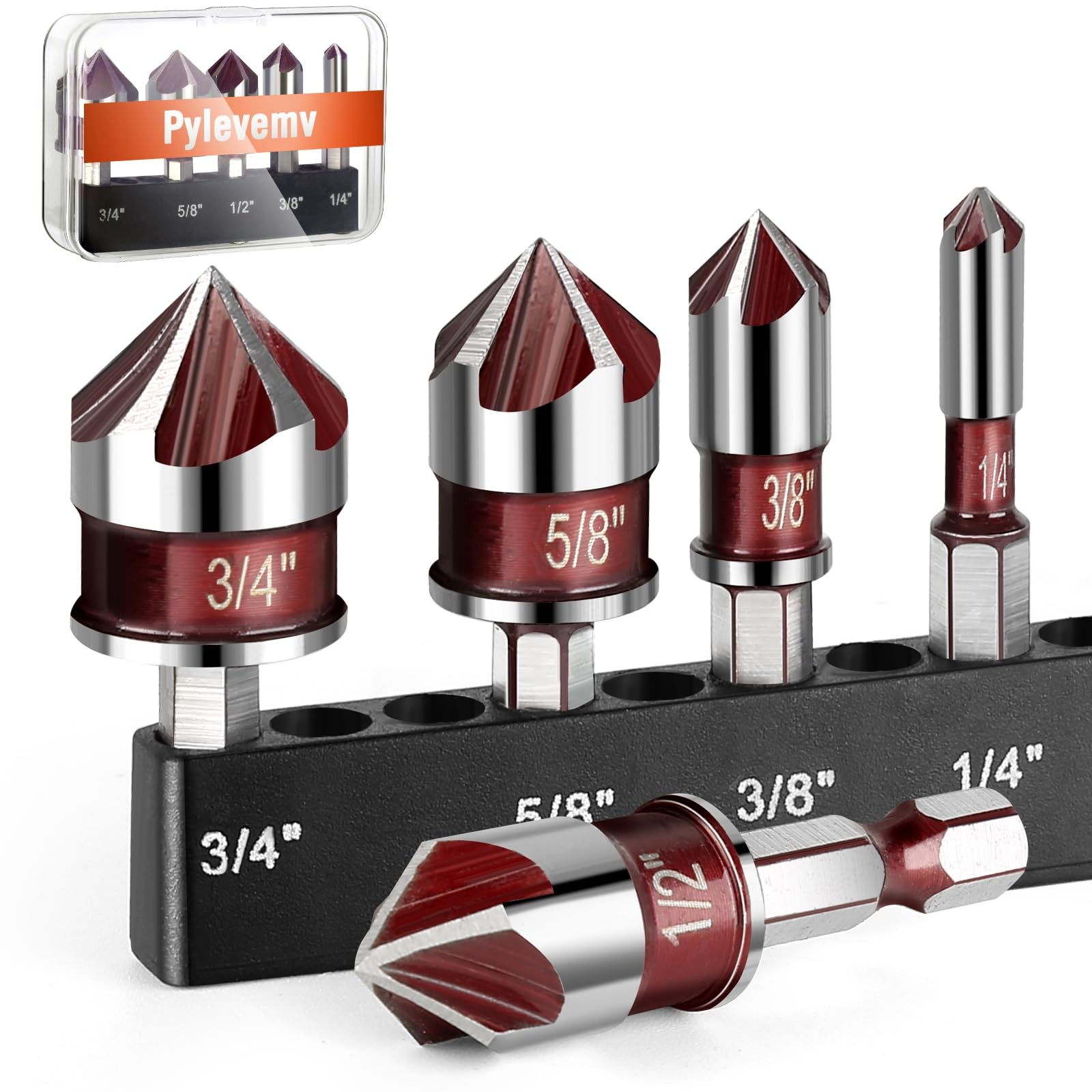 Pylevemv 5Pcs Countersink Drill Bit Set, Premium with One Size