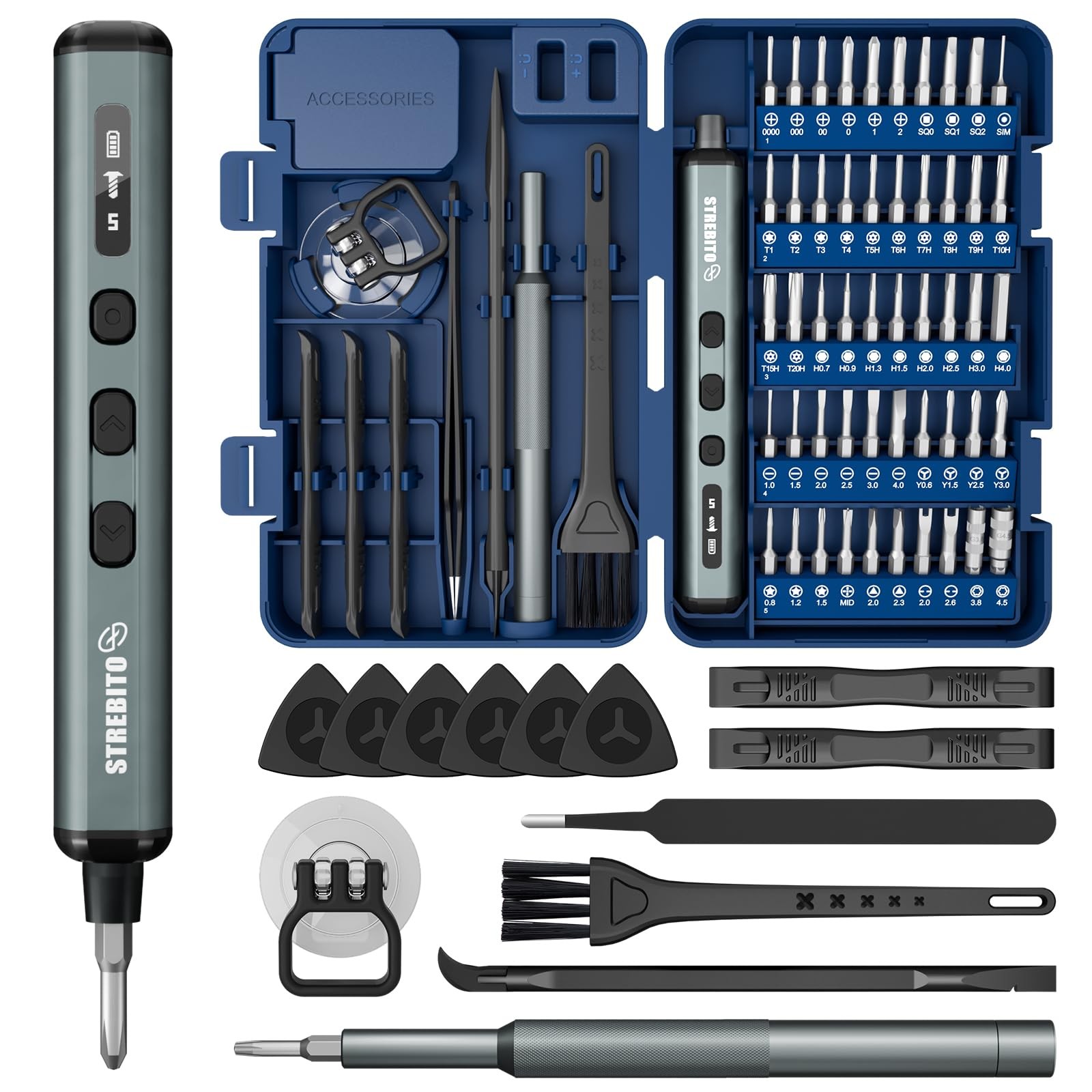 STREBITO Mini Electric Screwdriver Set, 67 in 1 Precision Blue