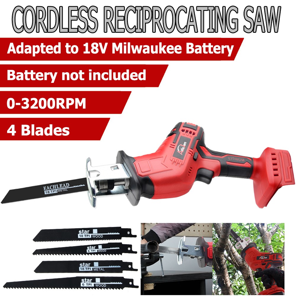 Cordless Sawzall Compatible with Milwaukee M18 Battery, Brushless, 4 Blades