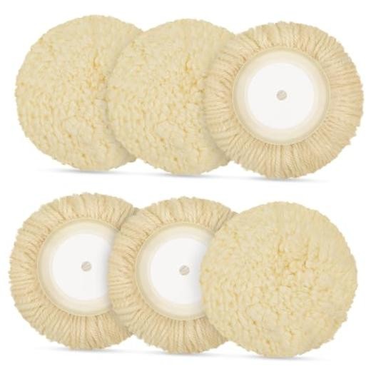 6 Pcs Wool Polishing Pad Hook Loop Buffing Pad for Drill Curved Edge 7 Inch