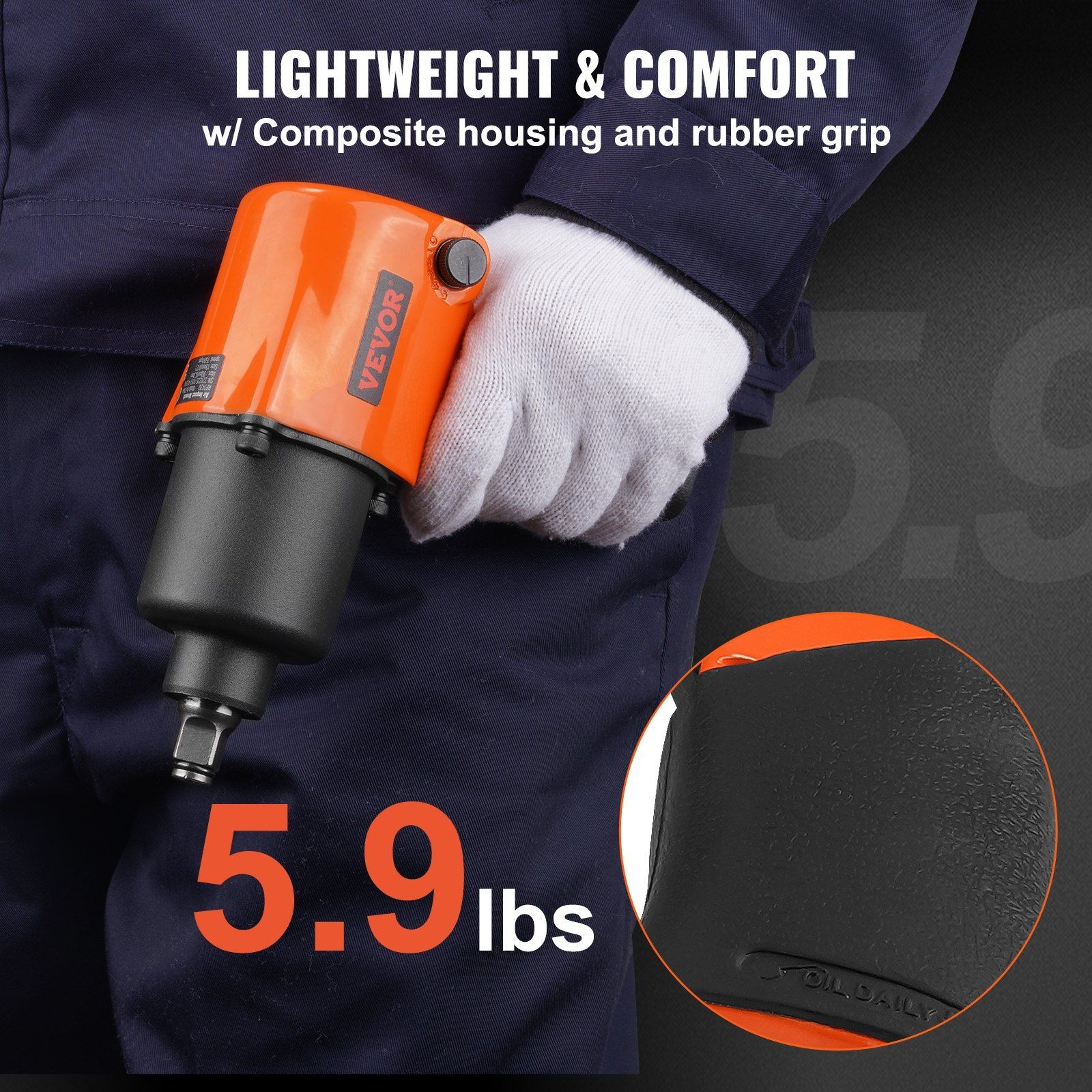 Efficient 880ft-lbs 7500RPM 1/2in Pneumatic Impact Wrench Minimal Fatigue