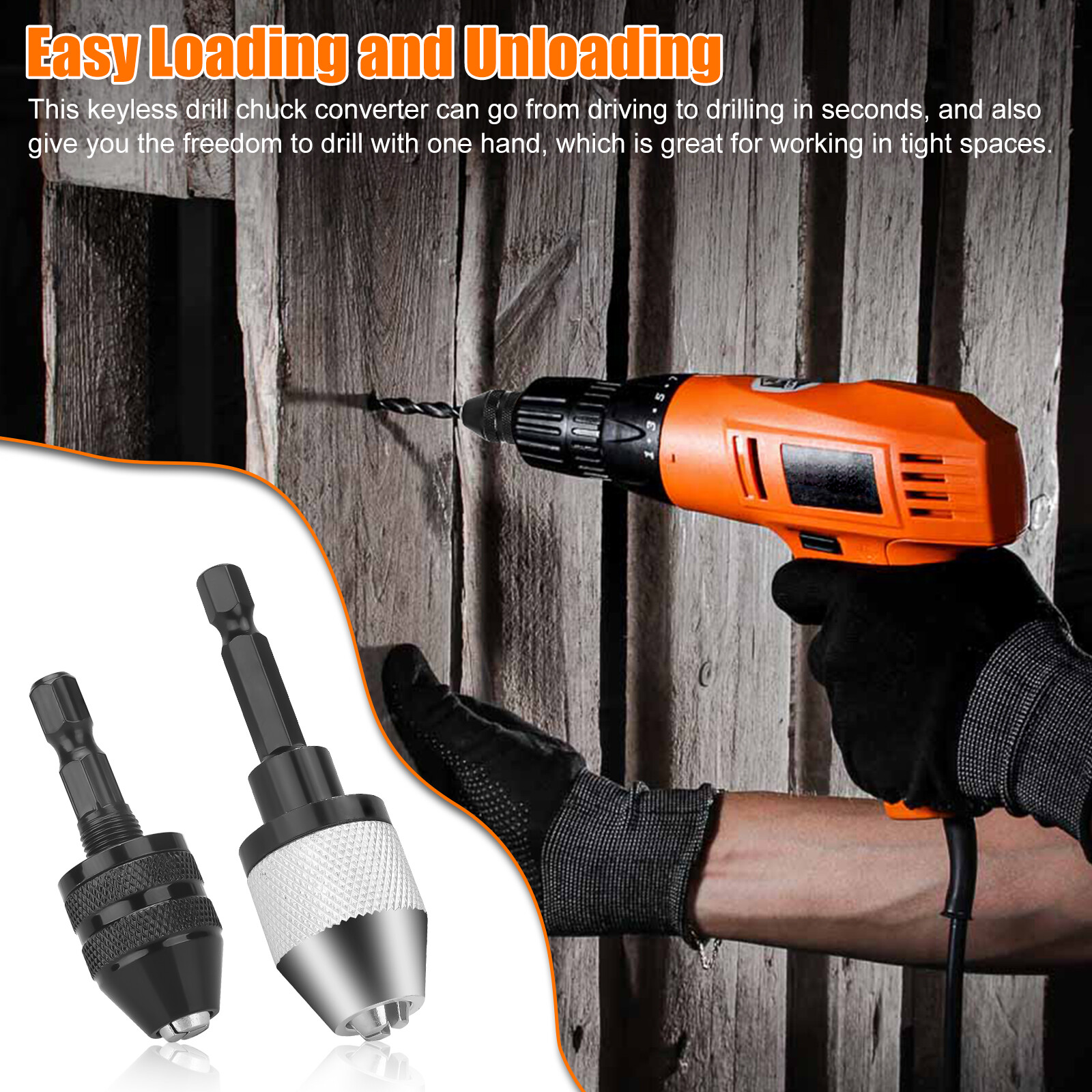2x 1/4 Inch Hex Shank Keyless Chuck Conversion Drill Bit Adapter