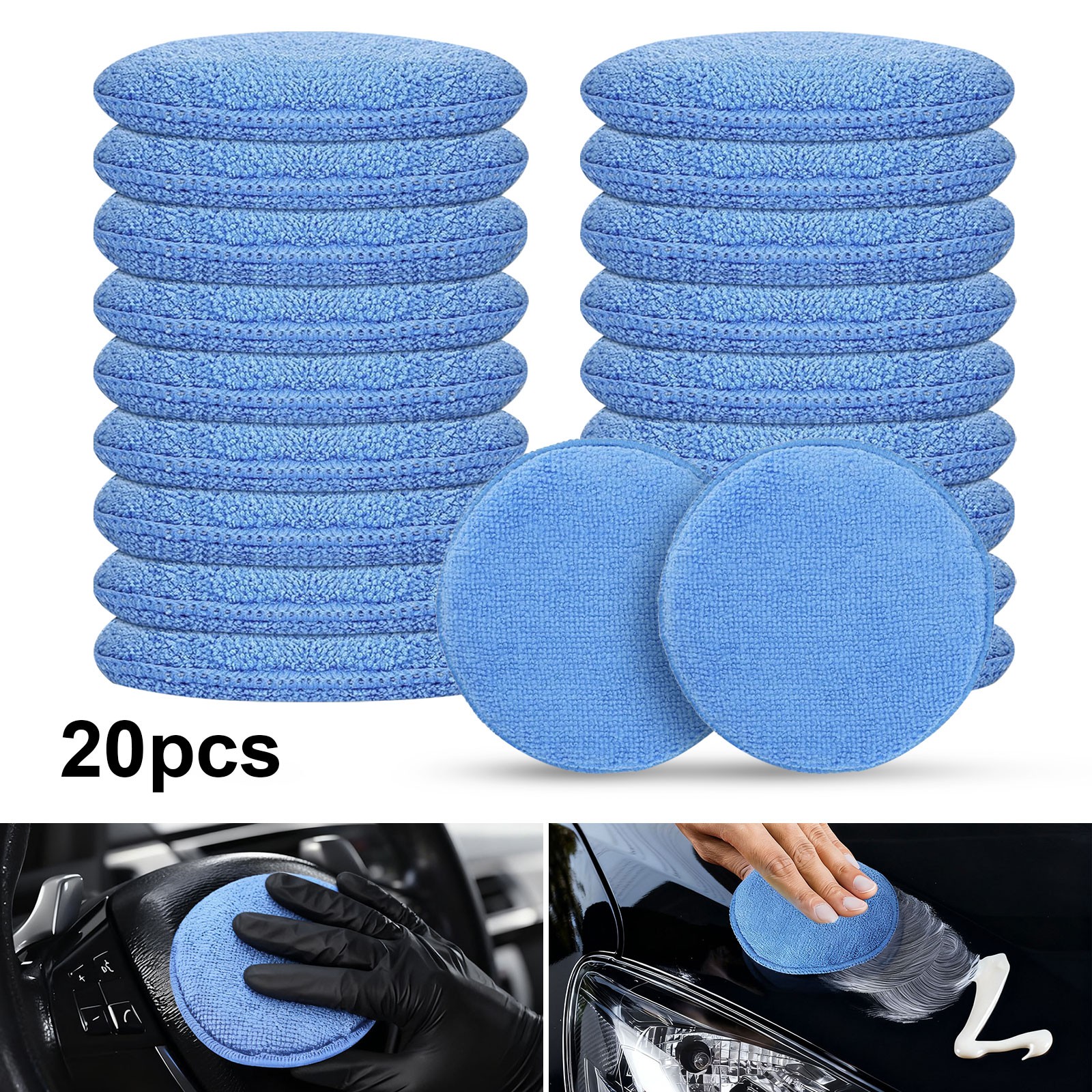 20× 5&Prime; Microfiber Wax Applicator Pads Car Detailing Foam Sponge Polish Pad Blue