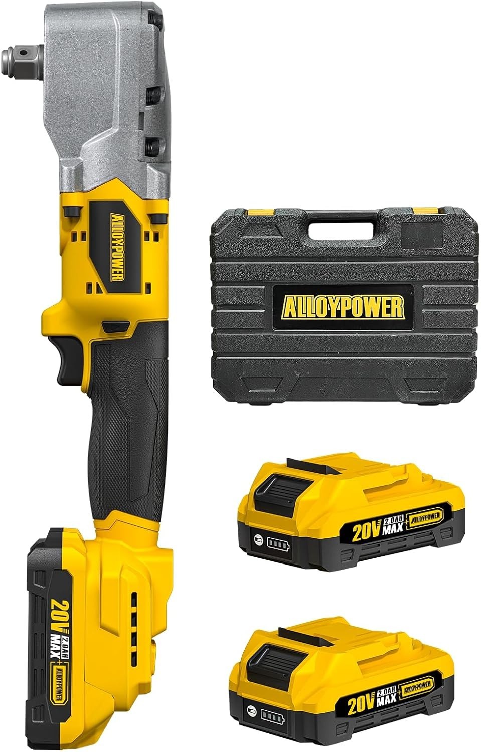 ALLOYPOWER 20V Brushless Right Angle Wrench, 207 Ft-Lbs（280N.M）,1/2 » High Torqu