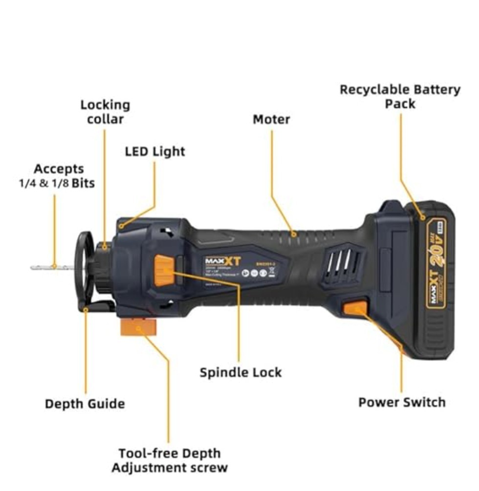 Cordless Drywall Cut Out Tool, 20V Drywall Rotary Saw 28000 RPM with 2.0Ah Batt