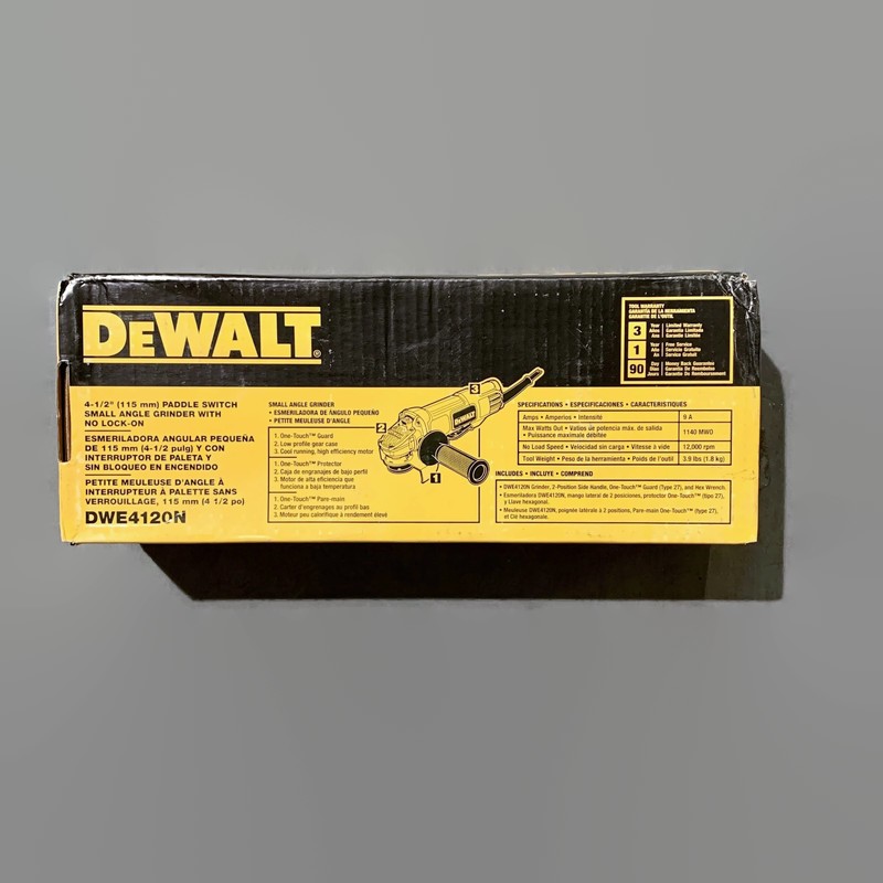 DEWALT DWE4120N 4 1/2-Inch Paddle Switch Angle Grinder with No Lock-On, Small