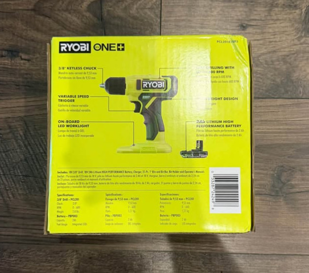 RYOBI ONE+ 18V Cordless 3/8 in Drill/Driver Kit with 2Ah Battery, Charger, Bits