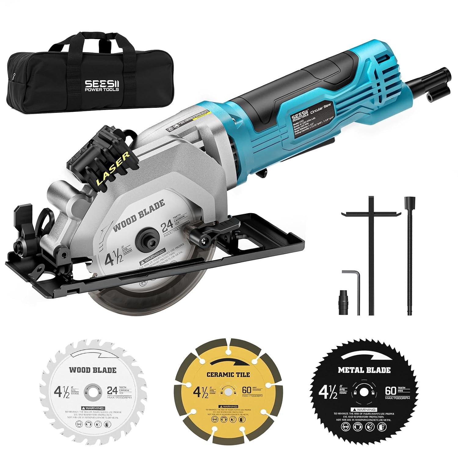 Mini Corded Laser Guide Circular Saw 4.8A 4000 RPM Compact Circular Saw