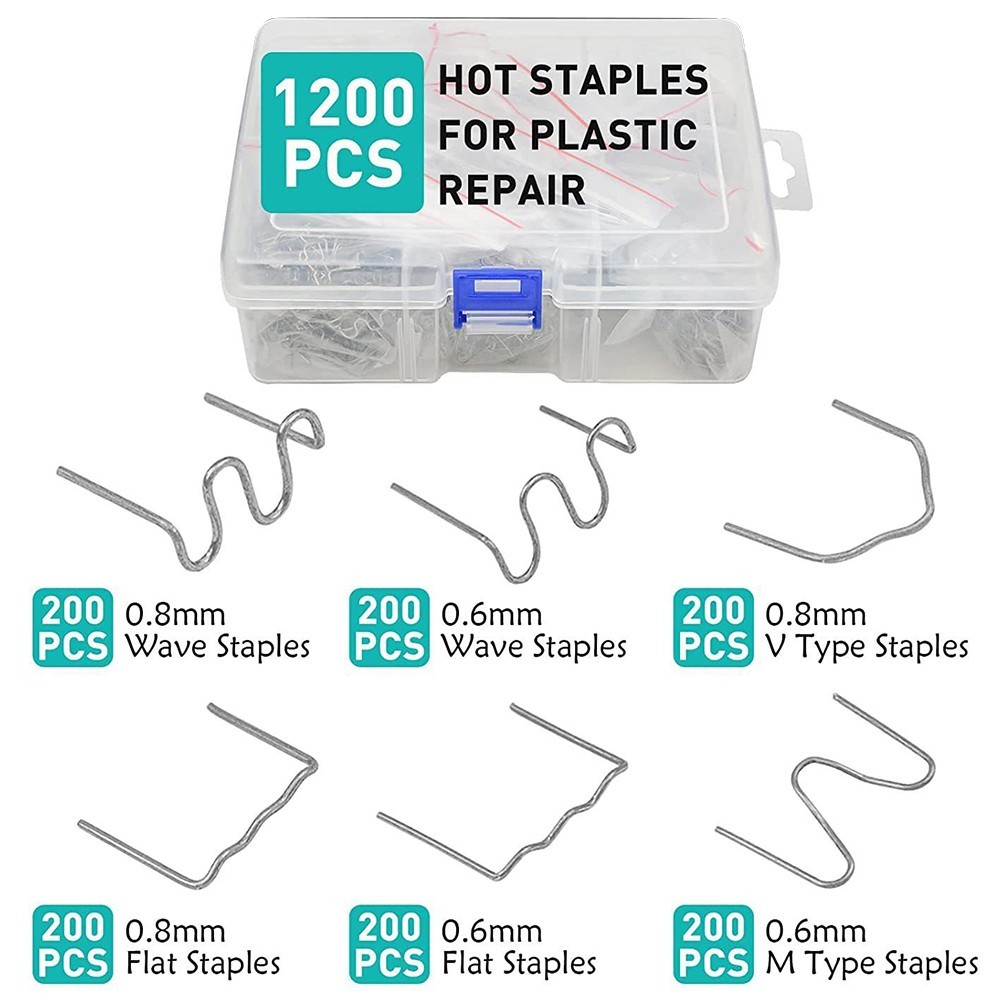 Plastic Welding Nails Set 1200PCS 6 Sizes 0.6mm 0.8mm for DIY Auto Repair