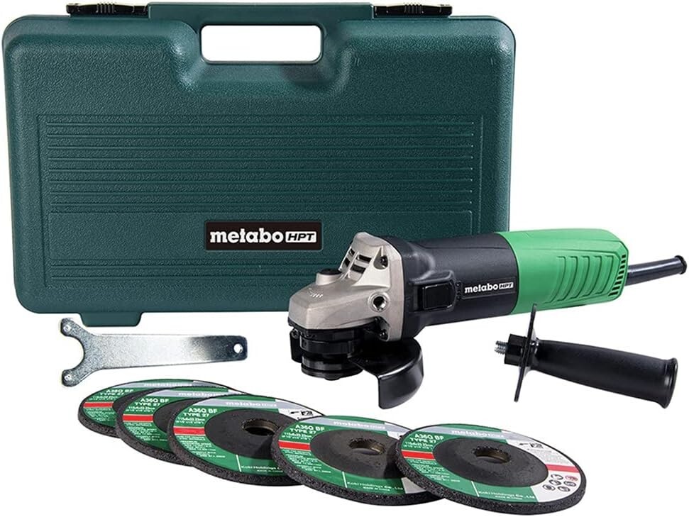 Metabo HPT Angle Grinder, 4-1/2&Prime;, Includes 5 Grinding Wheels & Hard Case, Motor