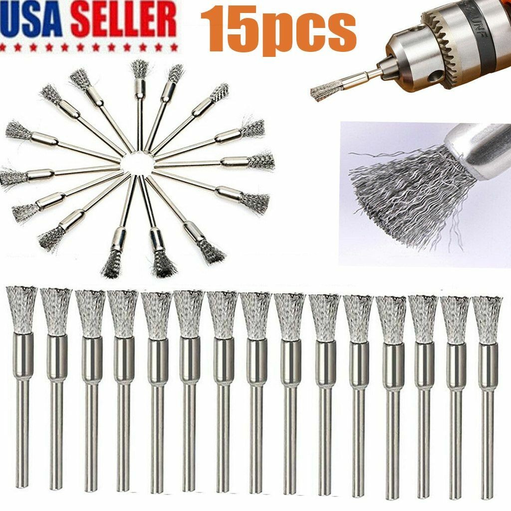 15X Stainless Steel Wire Brush Set Dremel Tool Rotary Die Grinder Removal Wheel