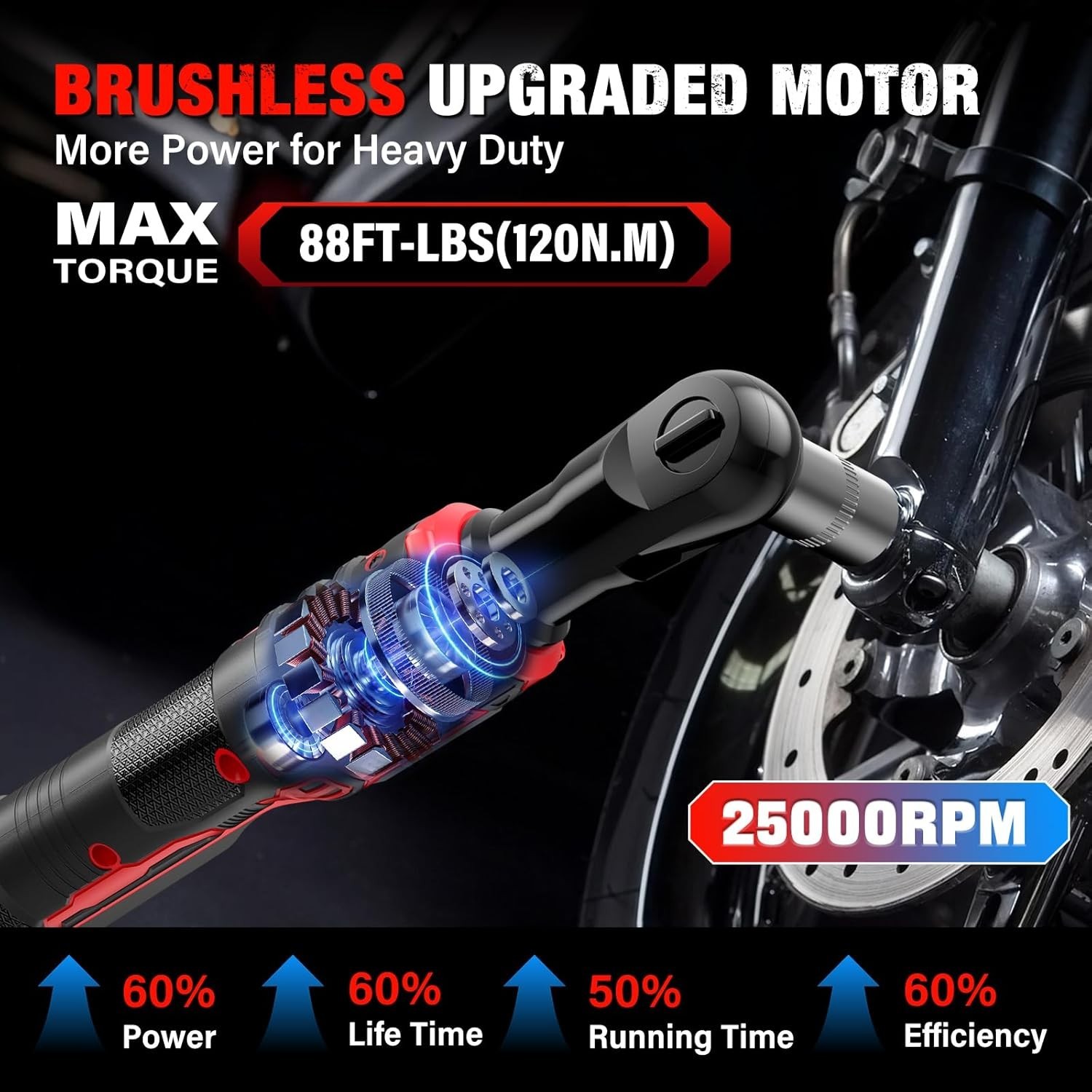 3/8&Prime; Cordless Electric Ratchet Wrench Set, 88 Ft-lbs120N.m, 500 RPM, 20V | 2P…