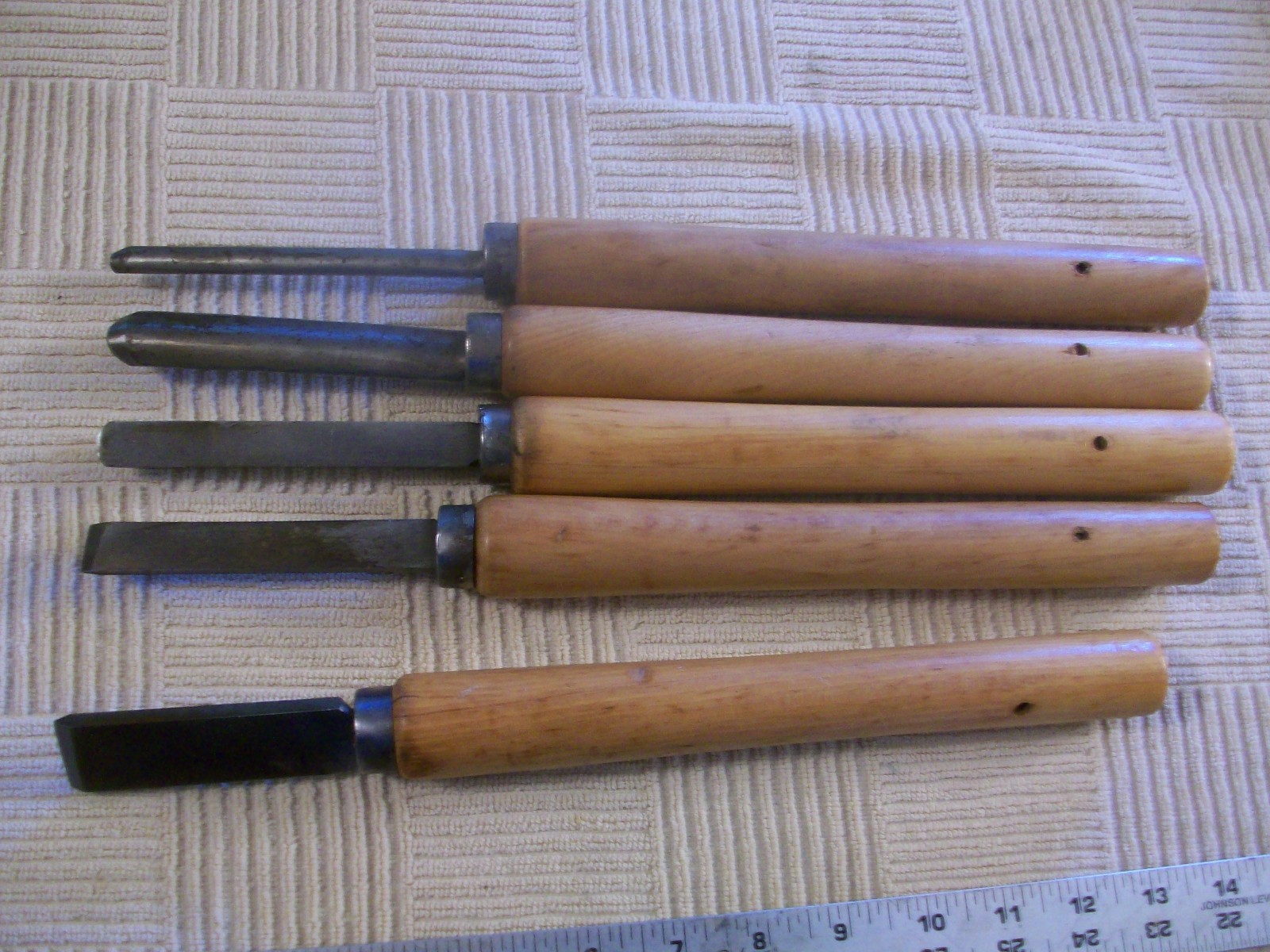 Starter Set of 5 Different Heavy Wood Lathe Chisels 13 – 14&Prime; Long China Unmarked
