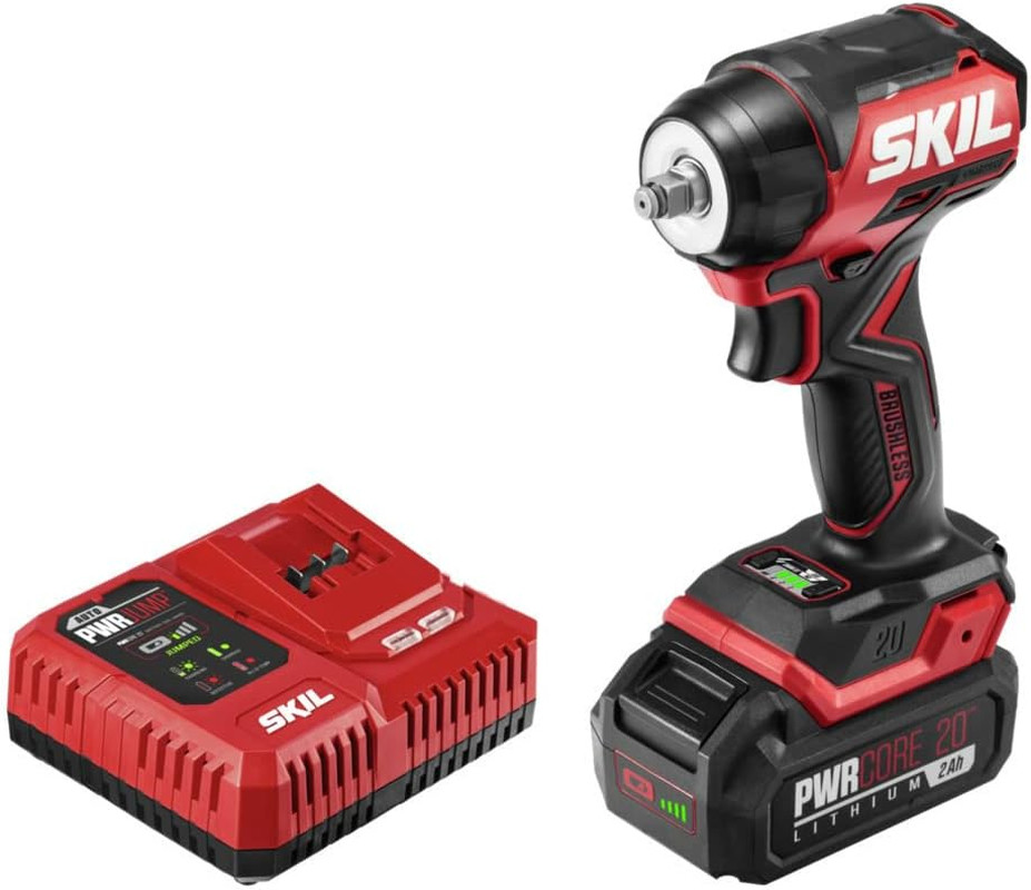 SKIL PWR CORE 20 Brushless 20V 3/8-Inch Compact Impact Wrench Kit with 3-Speed &