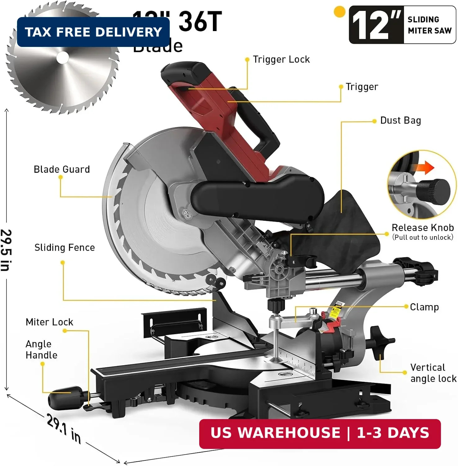 12-Inch Dual-Bevel Sliding Compound Miter Saw, 3800RPM, 15 Amp, Dual Bevel 0-45°