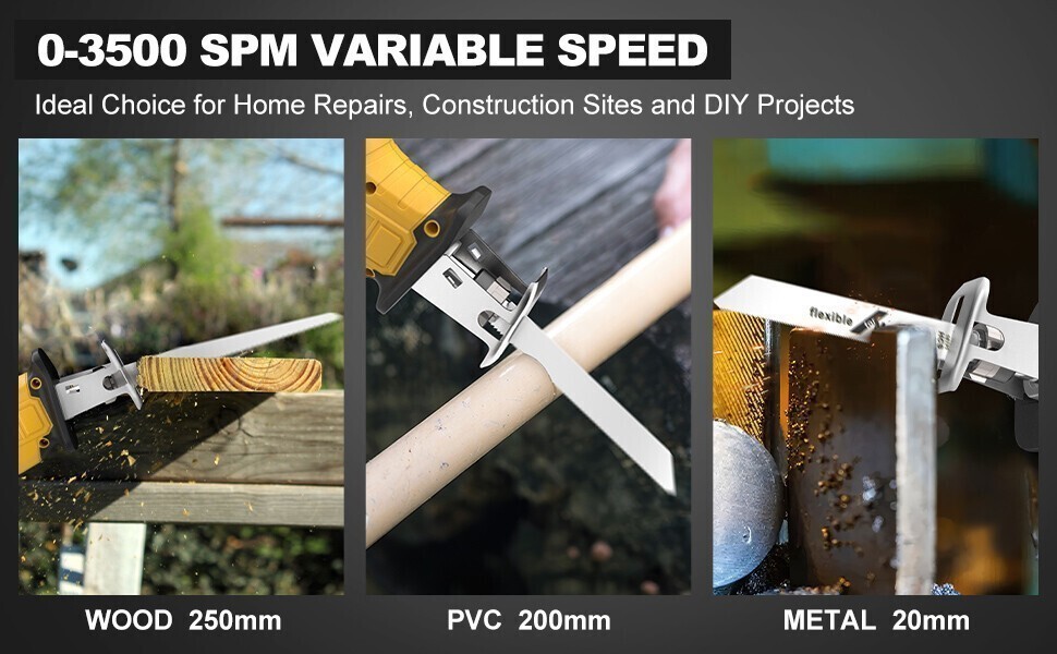 Cordless Electric Reciprocating Saw Cutting W/LED light For Dewalt 20V Battery.