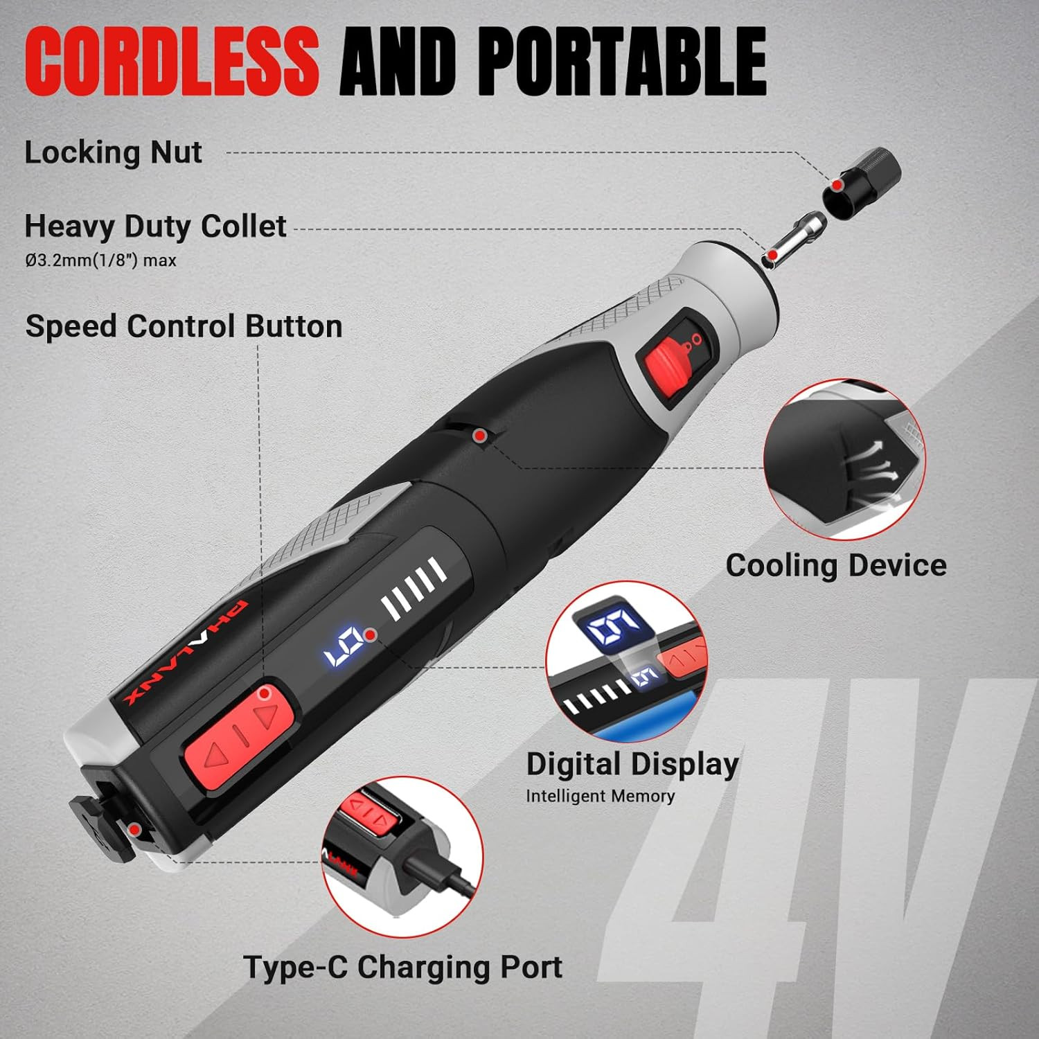 Cordless 4V Rotary Tool Kit, Rotary Tools 80 PCS Accessories 4000Mah Battery…