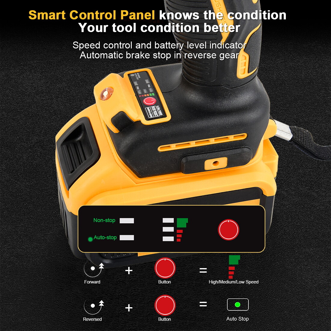 HIGH TORQUE 1/2&Prime; IMPACT WRENCH BRUSHLESS CORDLESS BATTERY IMPACT GUN KIT -Yellow