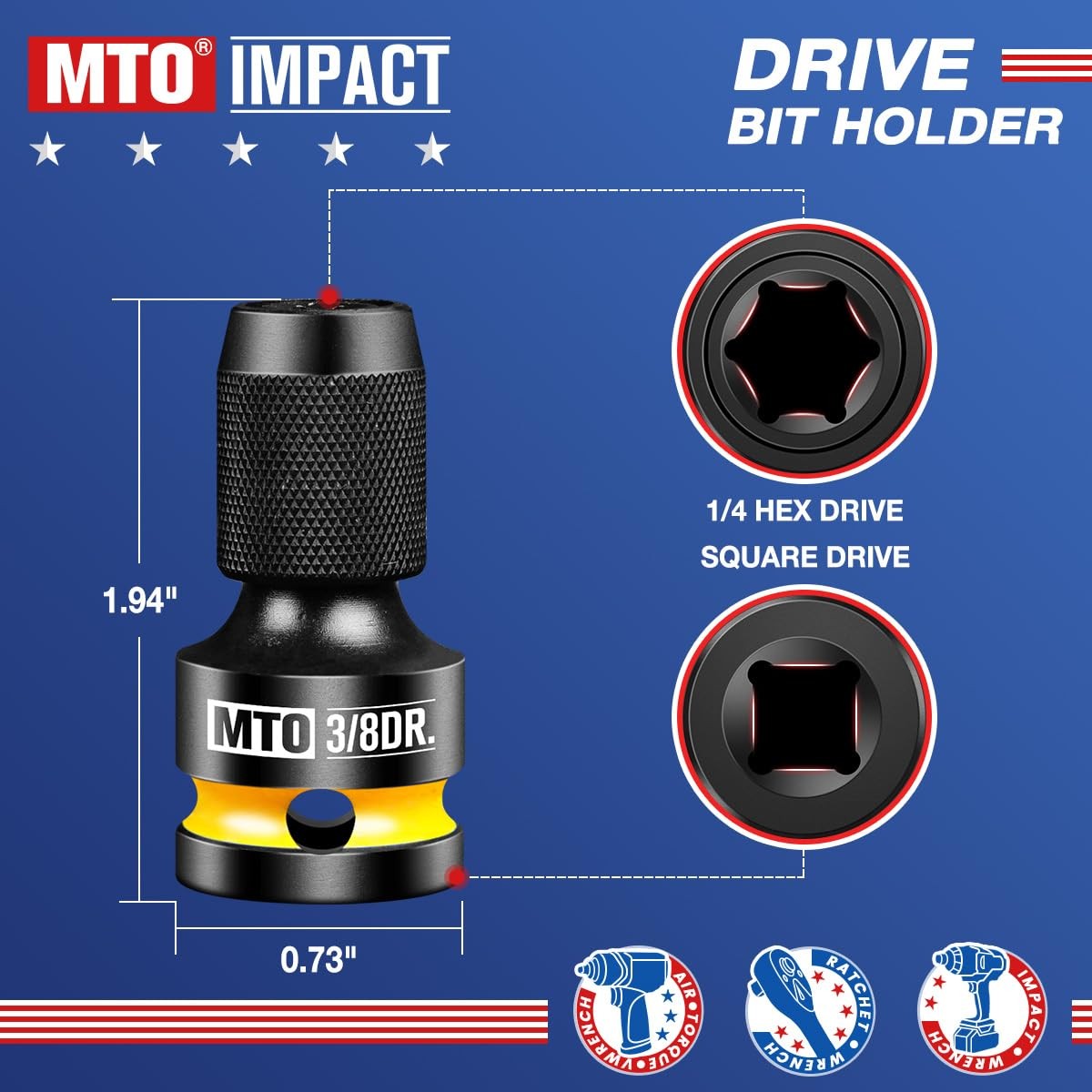 MTO 3/8-Inch Square Drive to 1/4-Inch Hex Socket Adapter, 2PCS 3/8&Prime;