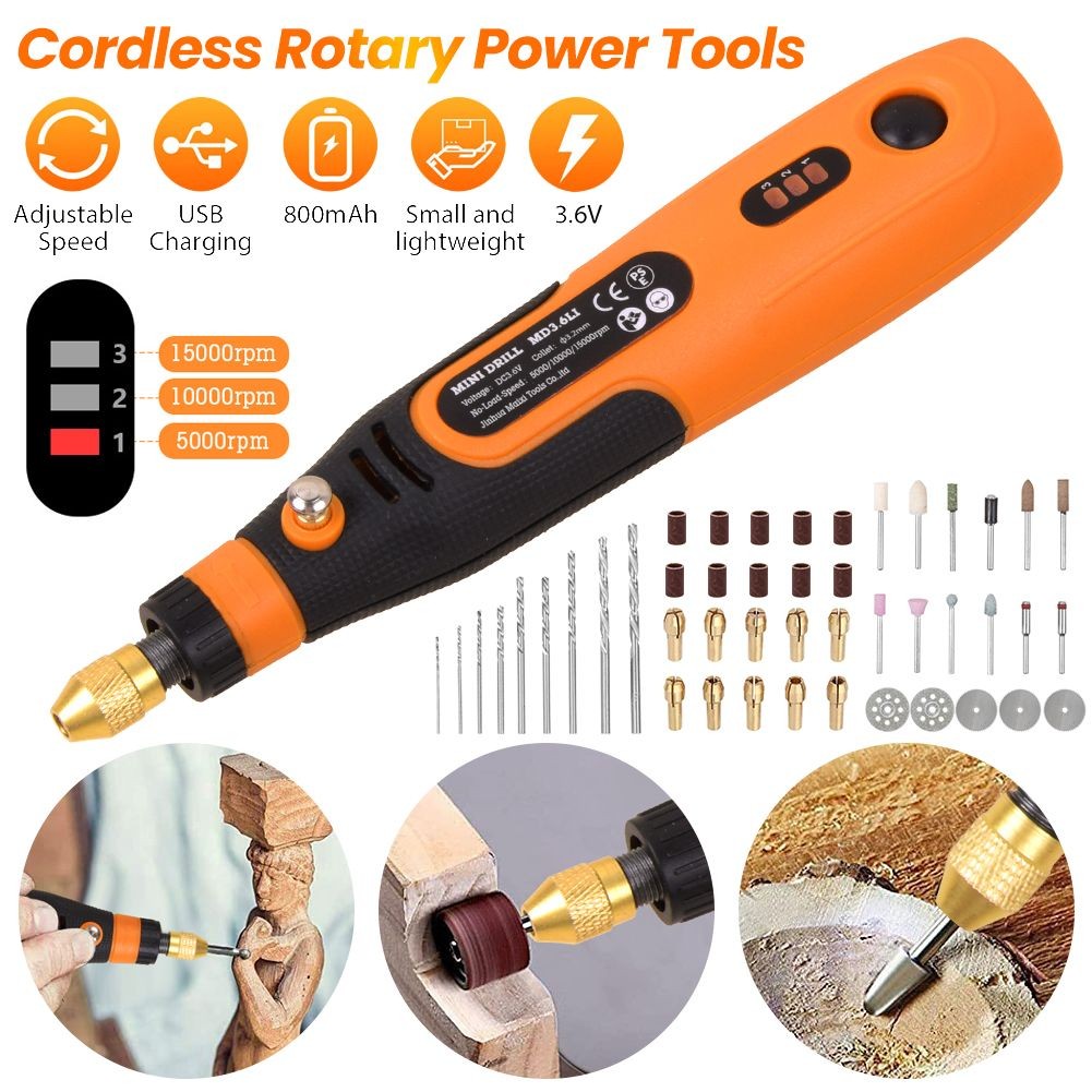 3 Speeds Rechargeable Cordless Rotary Tool Kit 46pc Accessories Mini Rotary Tool