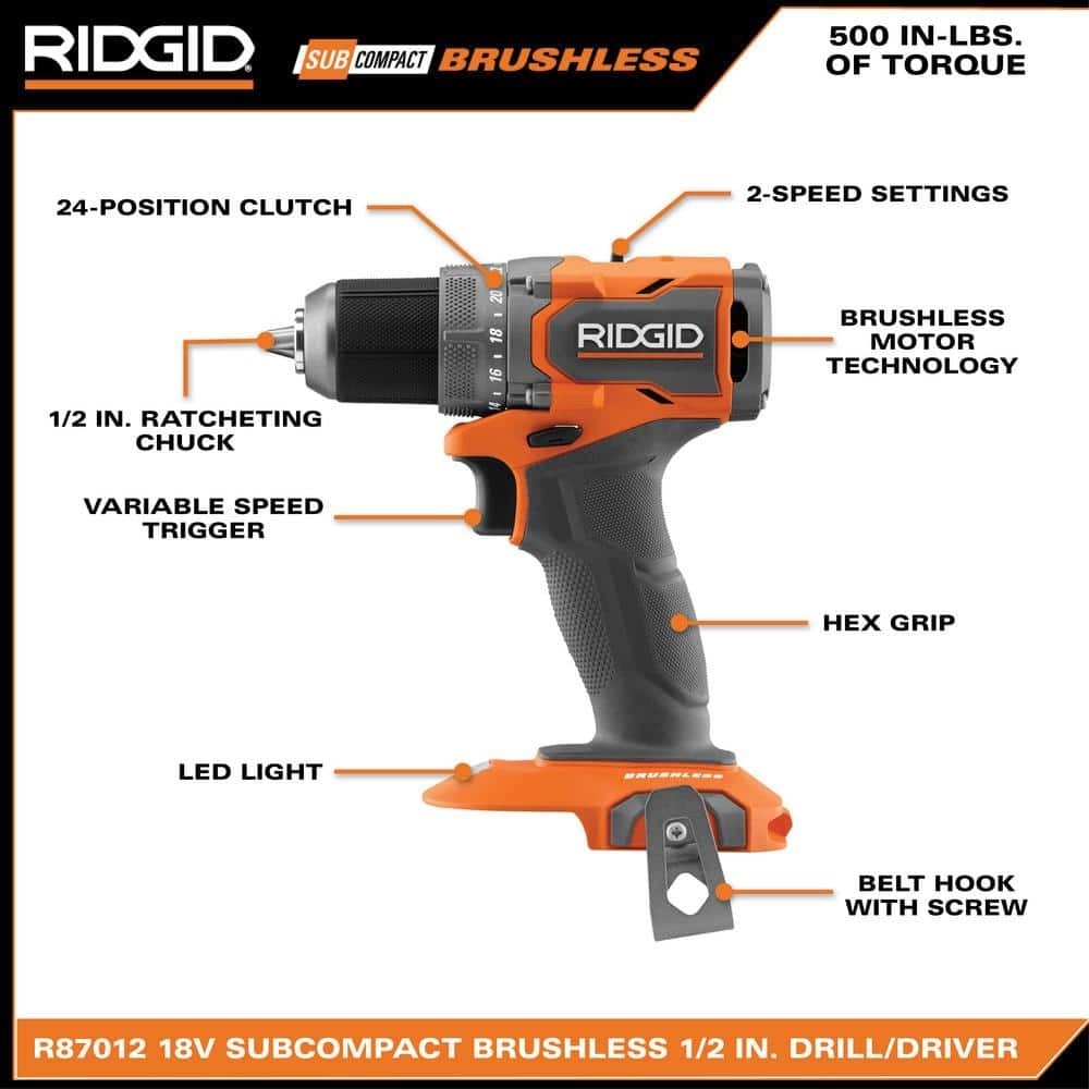 RIDGID 18V SubCompact Brushless 1/2&Prime; Drill/Driver Kit w/ 2.0Ah Battery *NEW*
