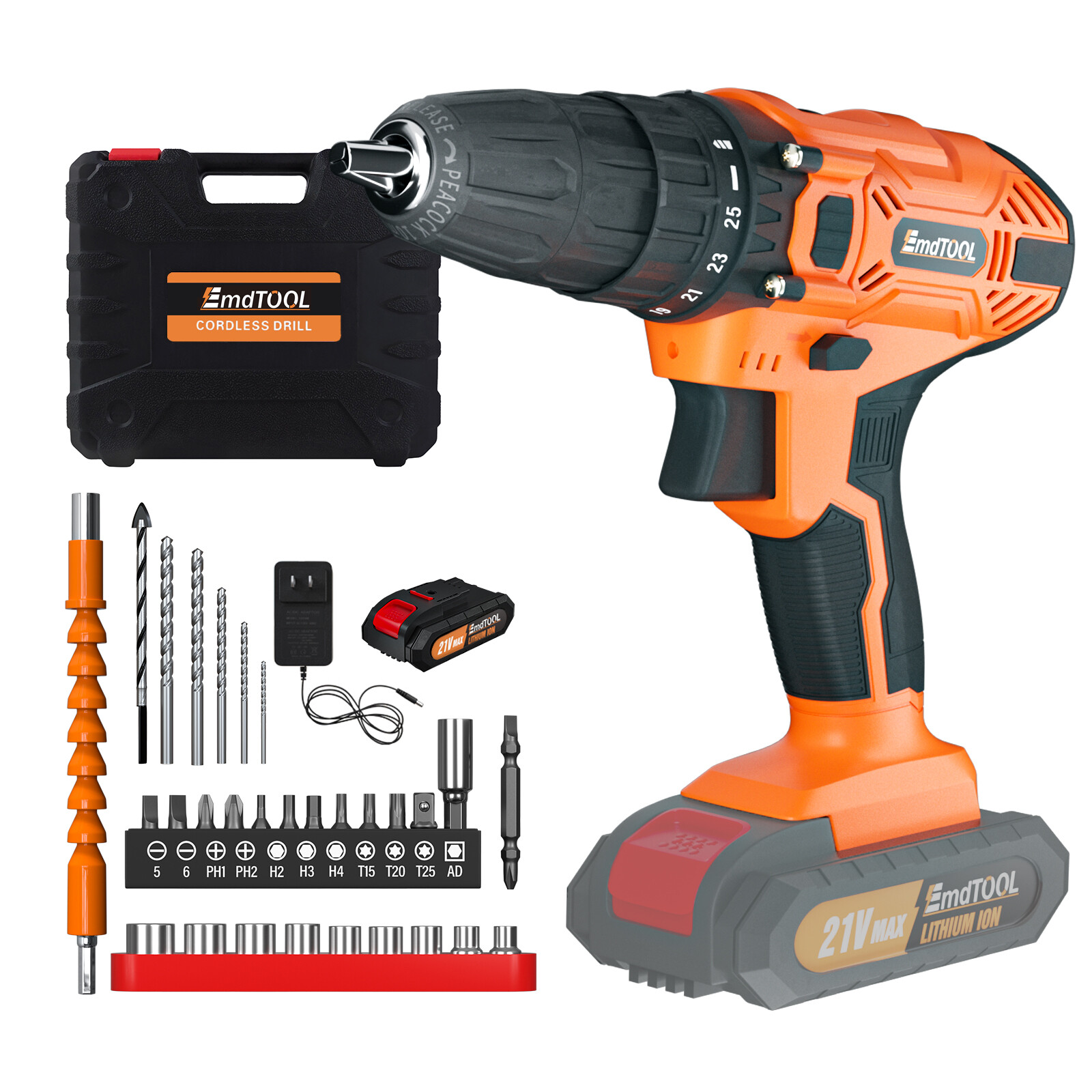 Cordless Drill Driver Kit, 20V MAX ELECTRIC SCREWDRIVER Compact Drill 29pcs Set