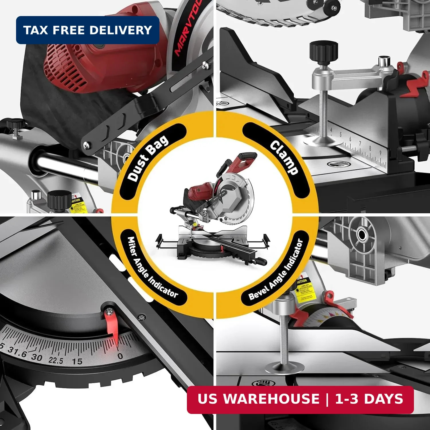 12-Inch Dual-Bevel Sliding Compound Miter Saw, 3800RPM, 15 Amp, Dual Bevel 0-45°