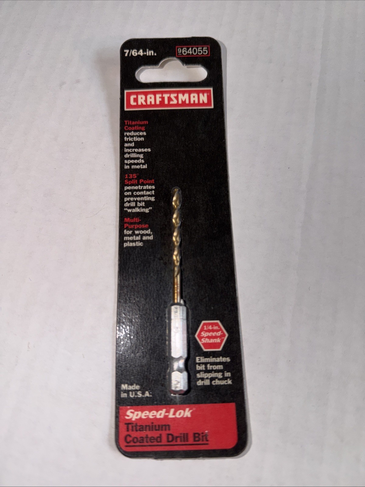 Craftsman 7/64 In. 1/4 Speed Shank Titanium Coated Drill Bit
