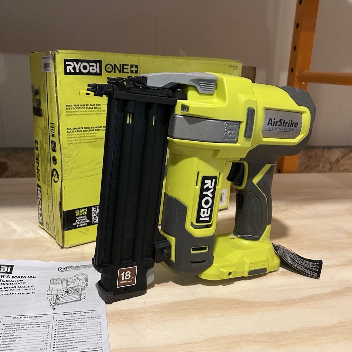 RYOBI ONE+ AirStrike 18V 18-Gauge Battery/Cordless Brad Nailer