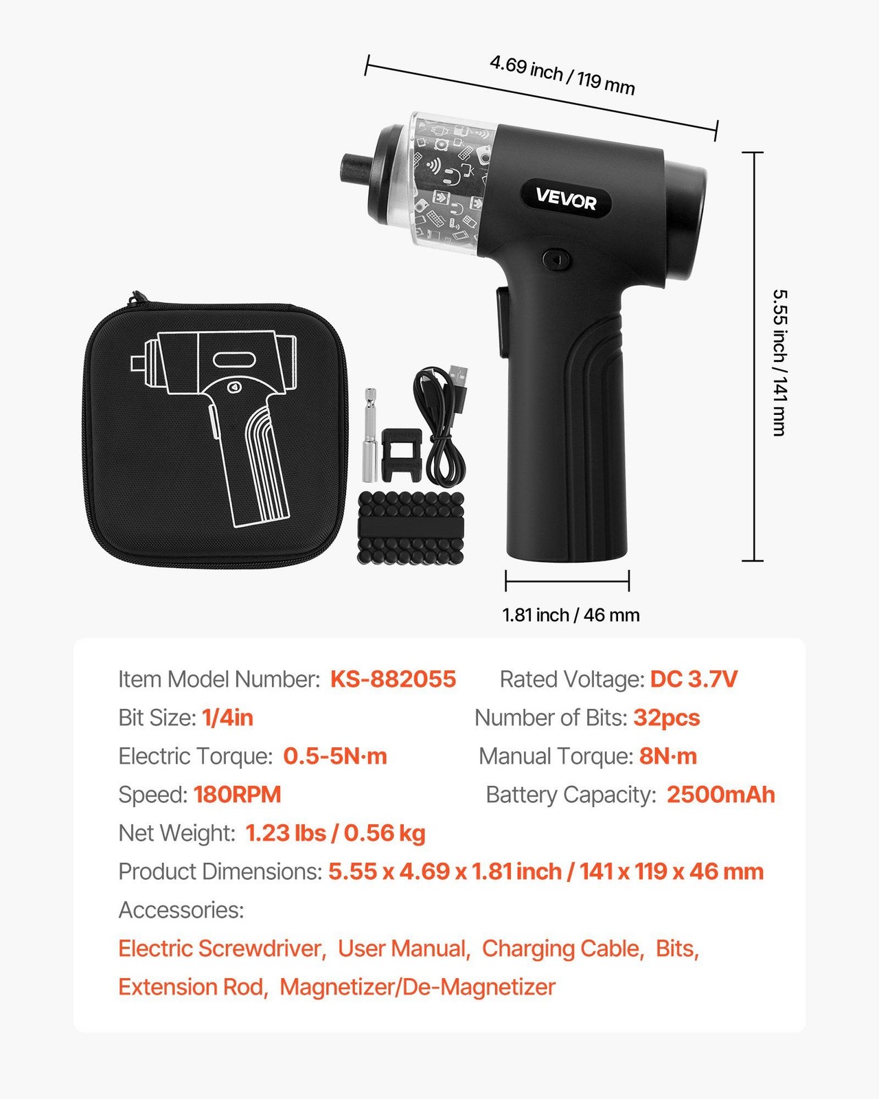 All-in-One Electric Screwdriver 0.5-5N·m 2500mAh 32PCS Precision Bit Set