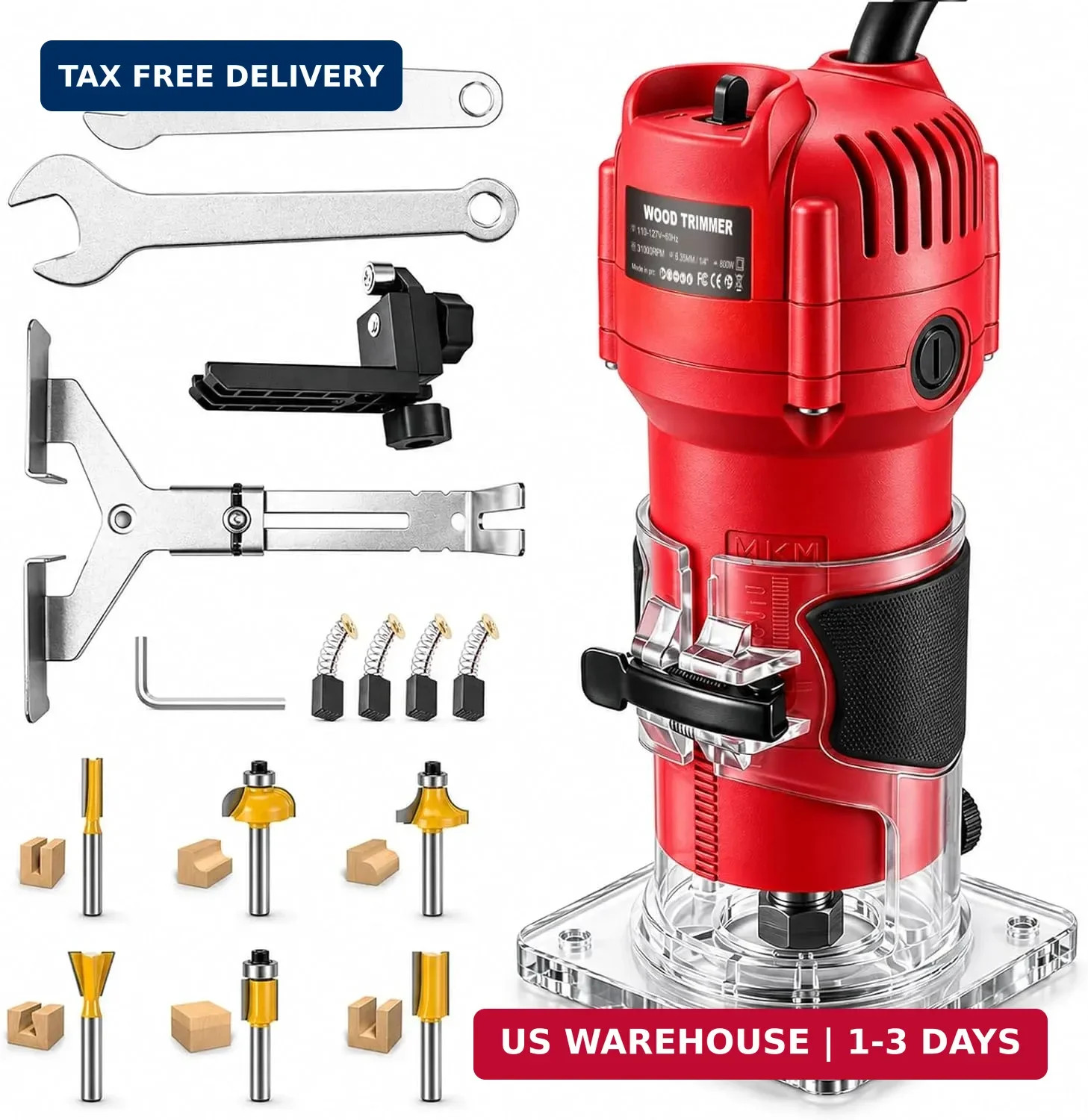 800W Compact Wood Router Tool, 32,000 RPM Electric Palm Router, 1/4&Prime; Collet Hand
