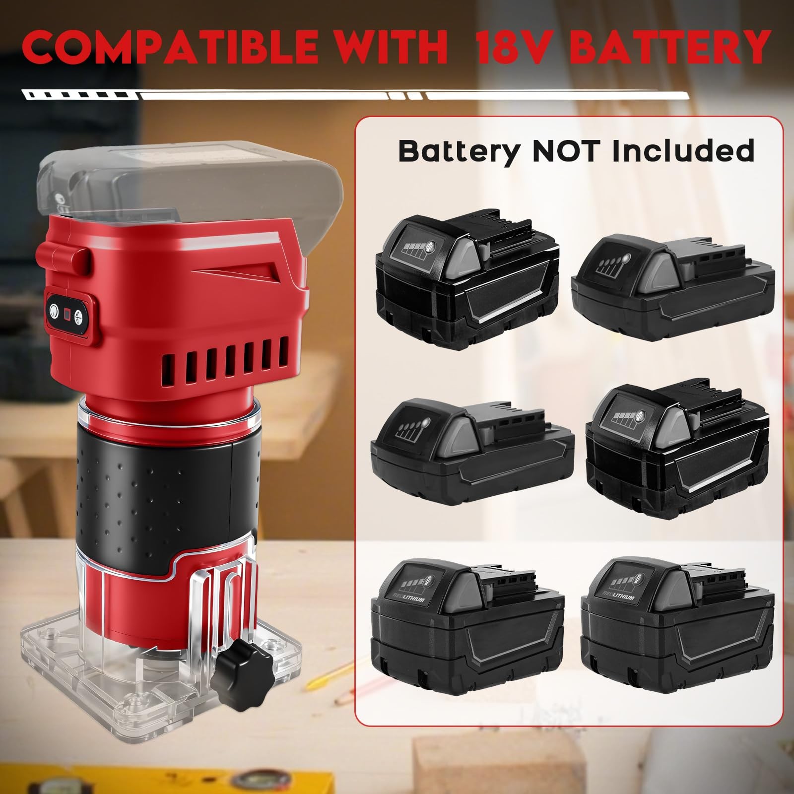 Gpaentsn Cordless Router Compatible With Milwaukee M18 Battery, 6-Speed, 30,000