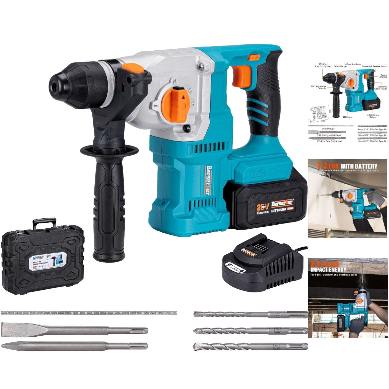 1-1/8&Prime; SDS-Plus Cordless Rotary Hammer Drill – 20V Brushless Power & Versatility