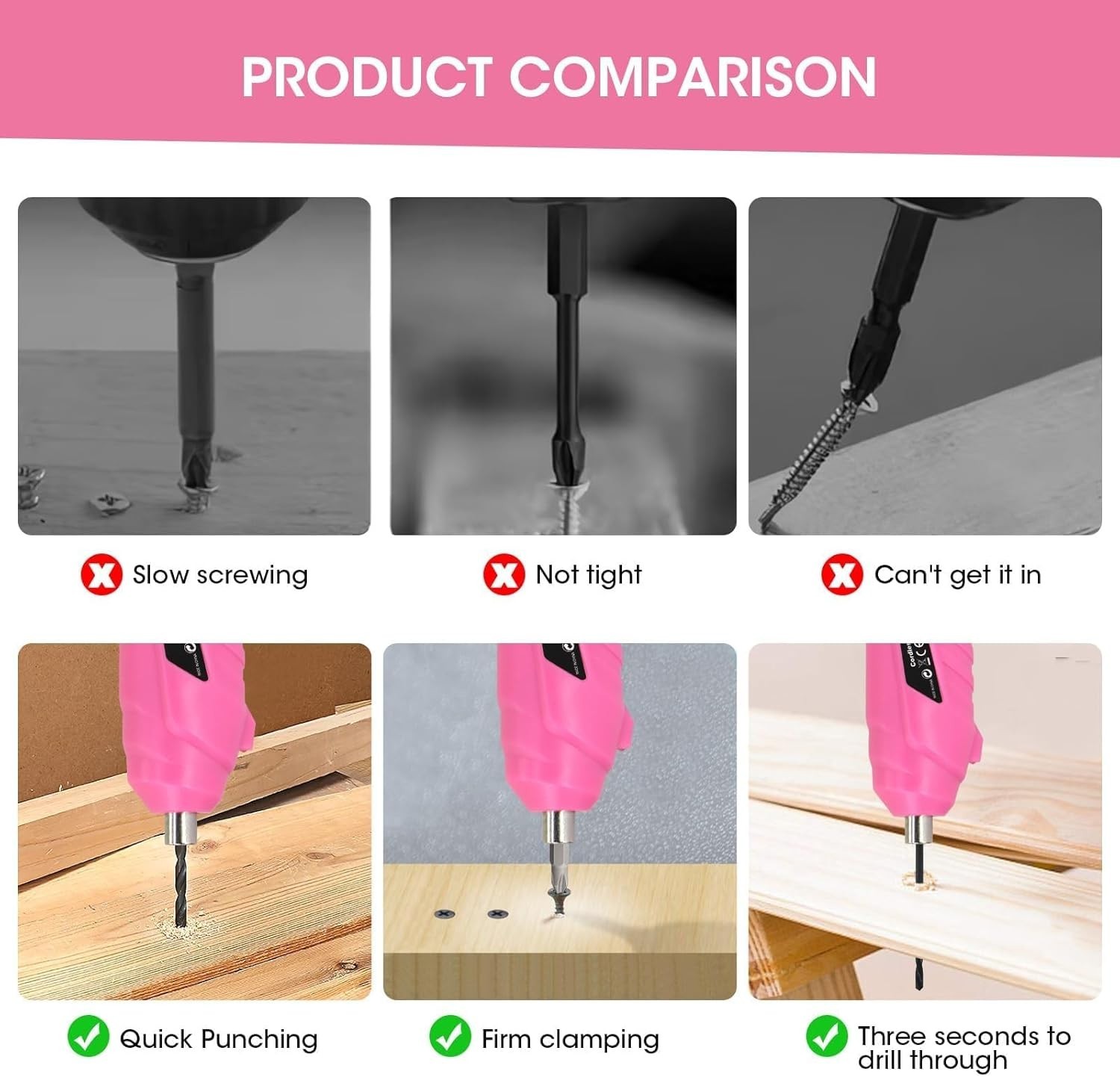 Pink Cordless Electric Screwdriver Set: 47-Piece Rechargeable Drill for Women