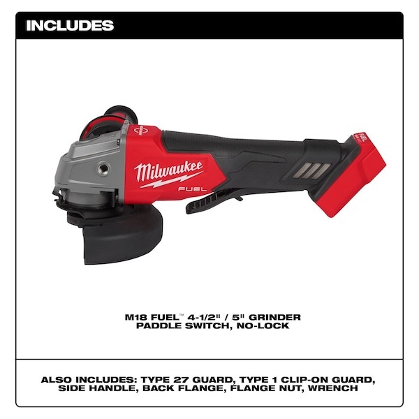 Milwaukee Tool 2880-20 M18 Fuel 4-1/2 In. / 5 In. Braking Grinder With No-Lock