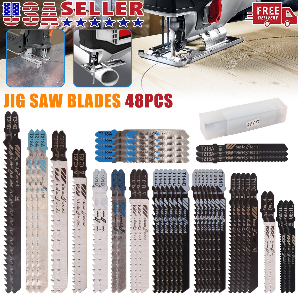 48Pcs T-Shank Jigsaw Blades Set for Wood Plastic & Metal Cut Jigsaw Blades Kit