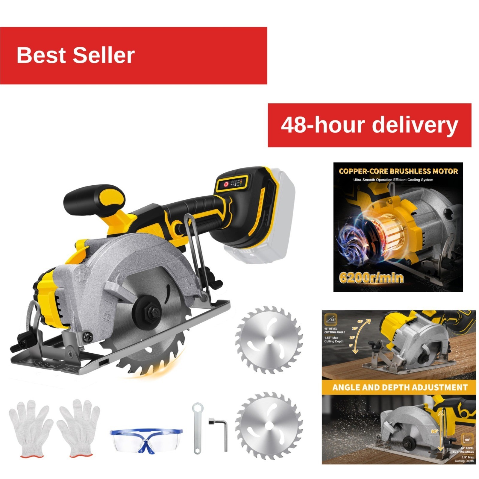 LEZZYRUCK 5-1/2 Inch Cordless Circular Saw, Brushless Motor, 6200 RPM