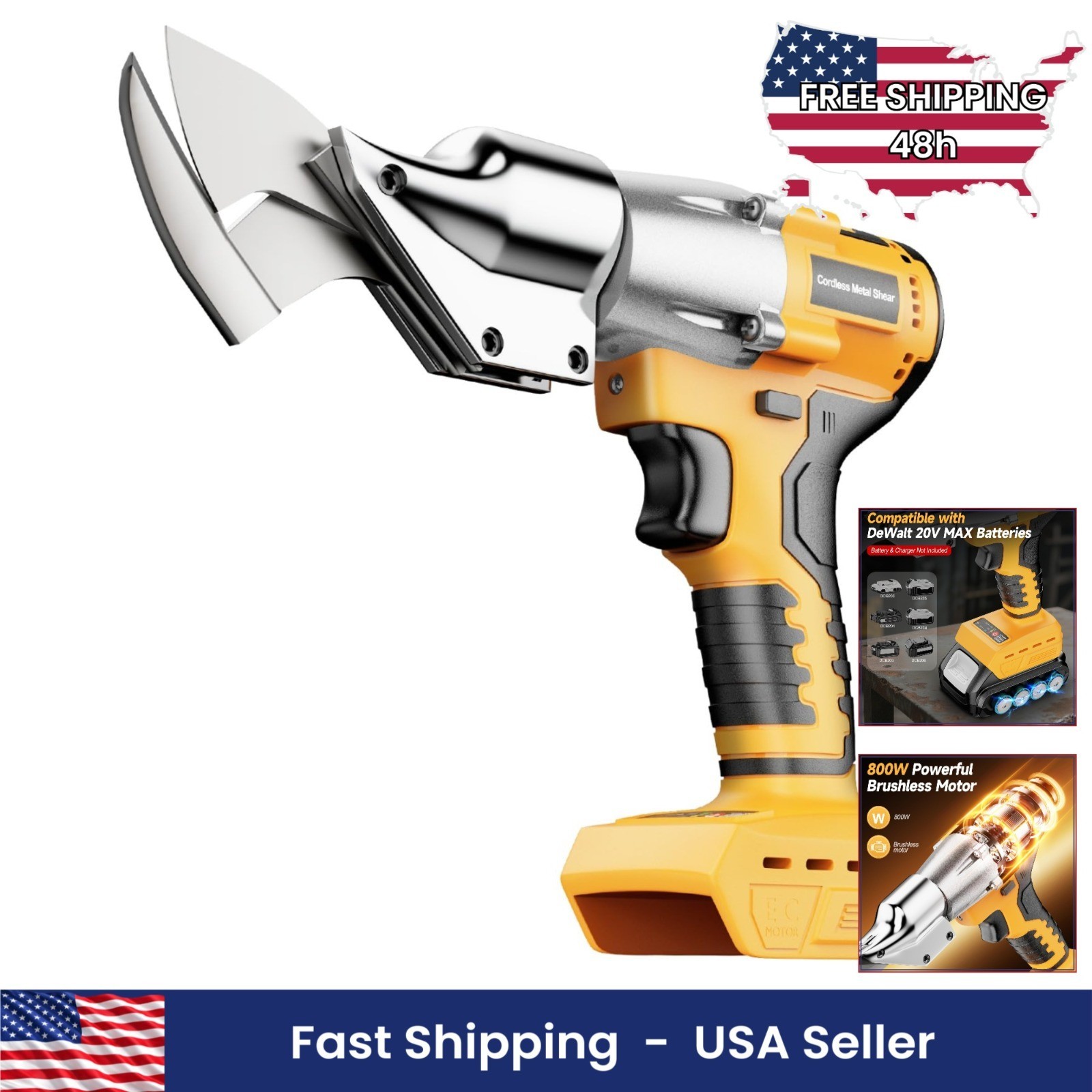 Cordless Metal Shears 14GA Steel Cutter Brushless 400Nm Torque Yellow 20V Max