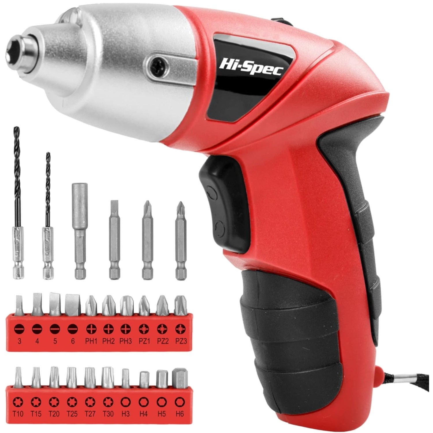 Rechargeable Electric Screwdriver with 26 Bits, Red