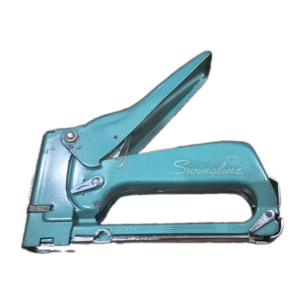 Vtg 1960&rsquo;s Swingline #101 Tacker Staple Gun Teal Green Aqua Blue Hand Stapler NY