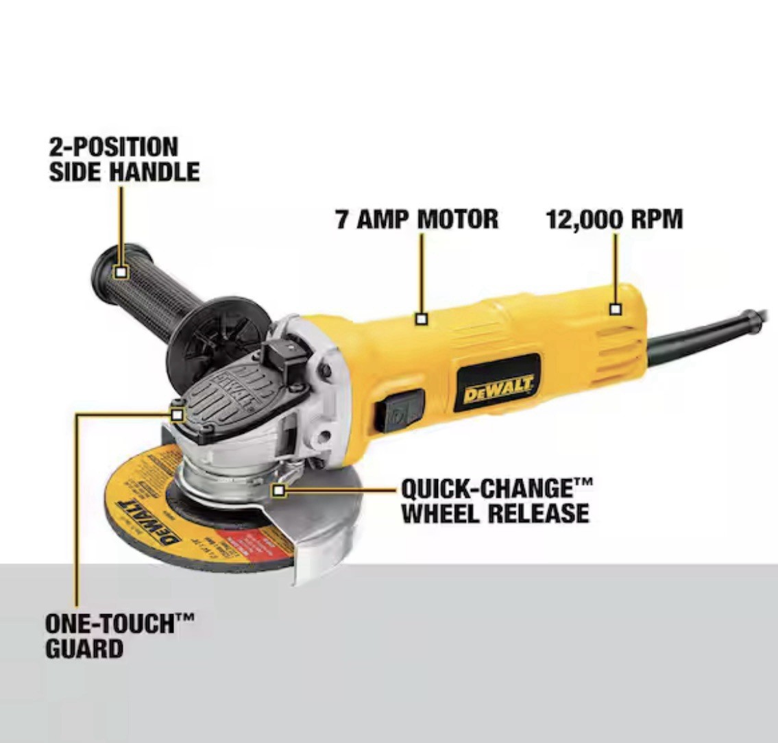 DEWALT DWE4011 Small Corded Angle Grinder 7 Amp 4.5 In. With 1-Touch Guard