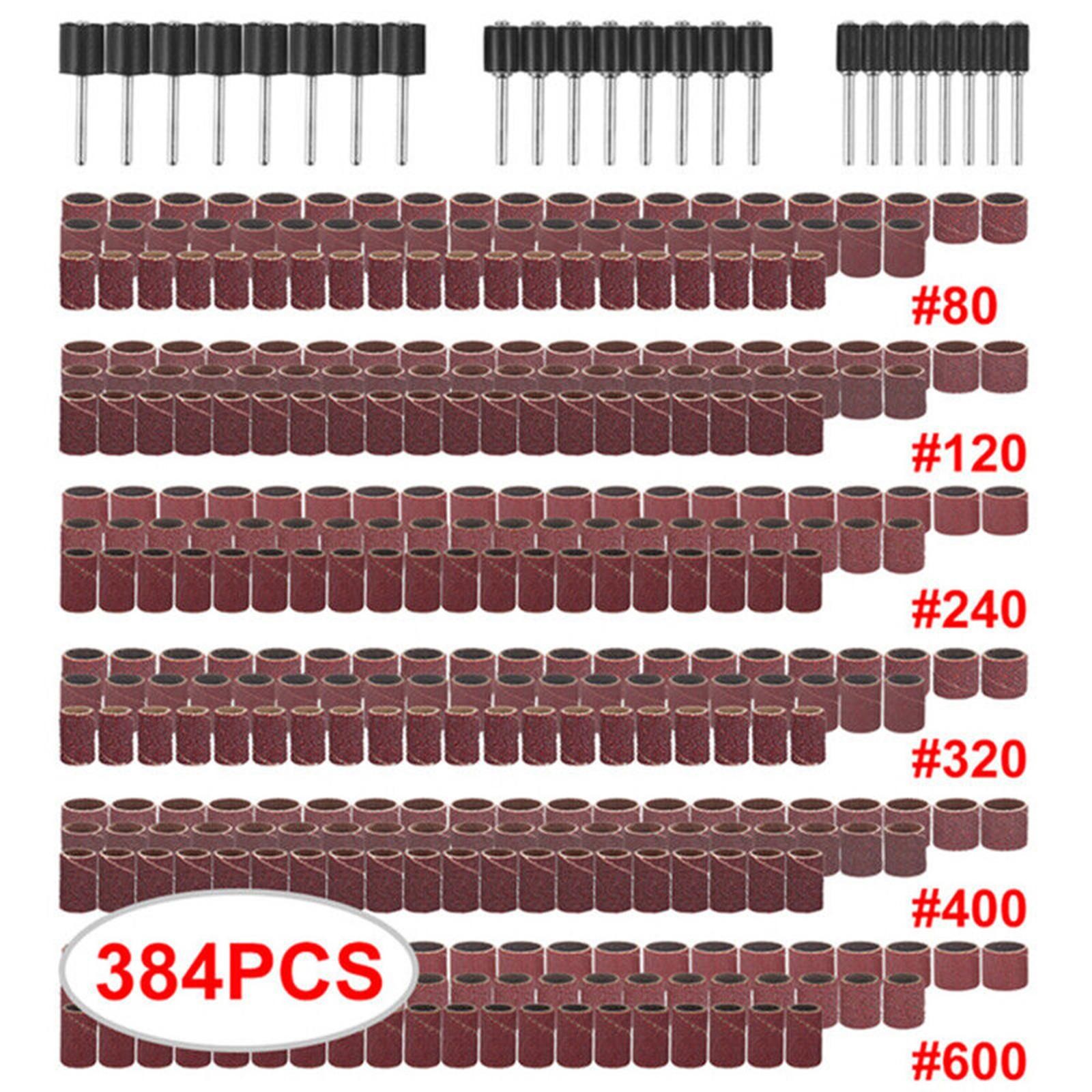 384Pcs Drum Sanding Kit 80# 120# 240# 600# Grit Nail Drill Bits For Dremel Tool