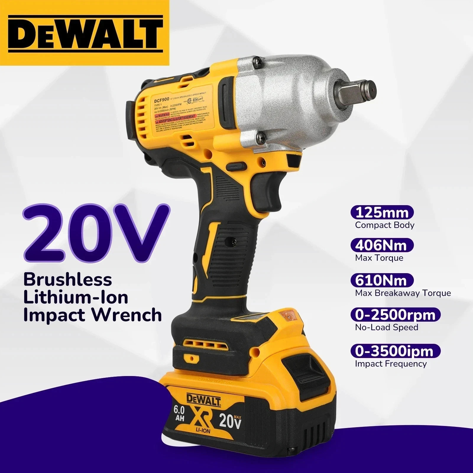 DeWALT DCF900 20V Brushless Impact Wrench 1/2&Prime; 1898Nm High Torque Cordless