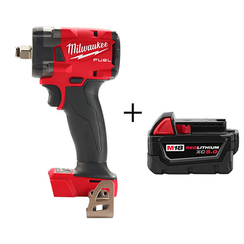 Milwaukee M18 FUEL 1/2&Prime; Compact Impact Wrench + M18 XC5.0 Extended Cap. Battery